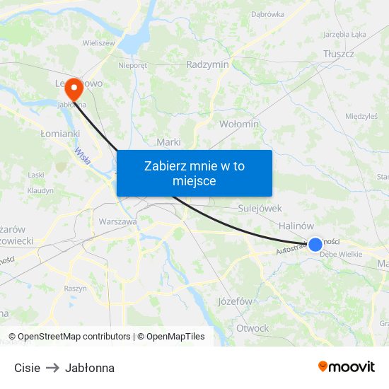 Cisie to Jabłonna map