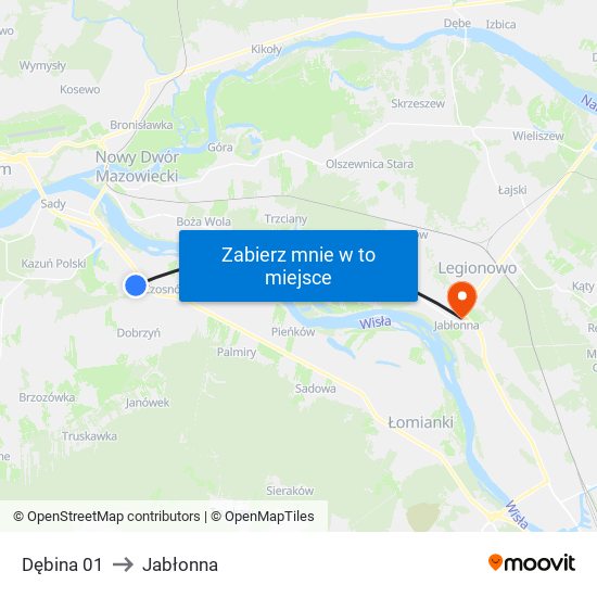 Dębina 01 to Jabłonna map