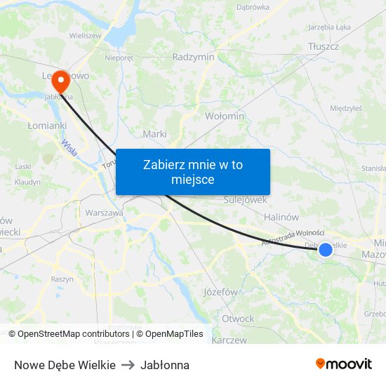 Nowe Dębe Wielkie to Jabłonna map