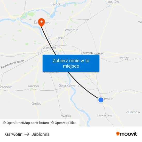 Garwolin to Jabłonna map