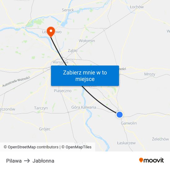 Pilawa to Jabłonna map