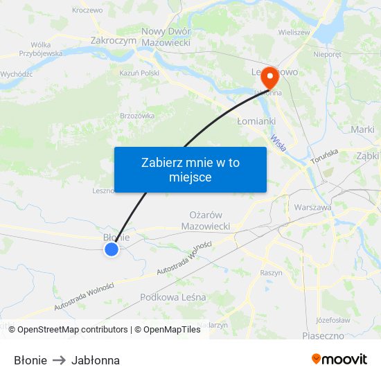 Błonie to Jabłonna map