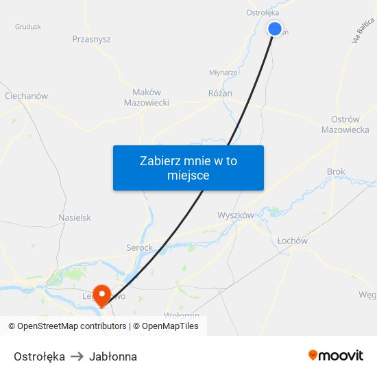 Ostrołęka to Jabłonna map