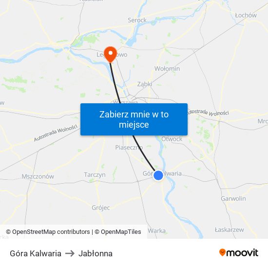 Góra Kalwaria to Jabłonna map