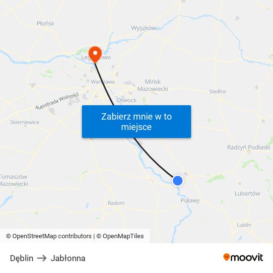 Dęblin to Jabłonna map