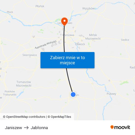 Janiszew to Jabłonna map