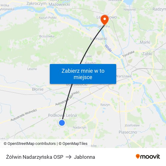 Żółwin Nadarzyńska OSP to Jabłonna map