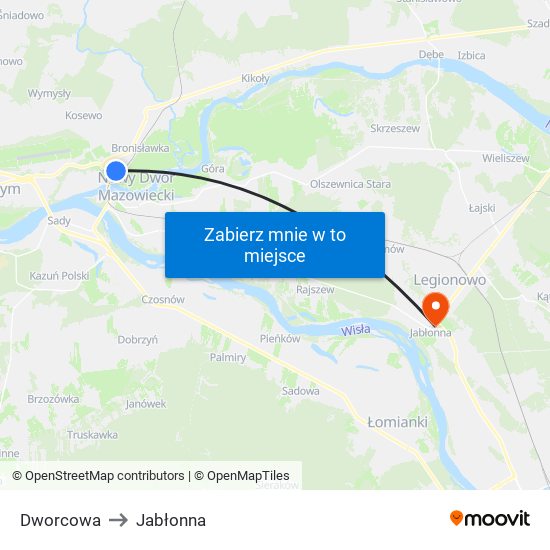 Dworcowa to Jabłonna map