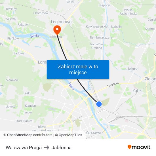 Warszawa Praga to Jabłonna map