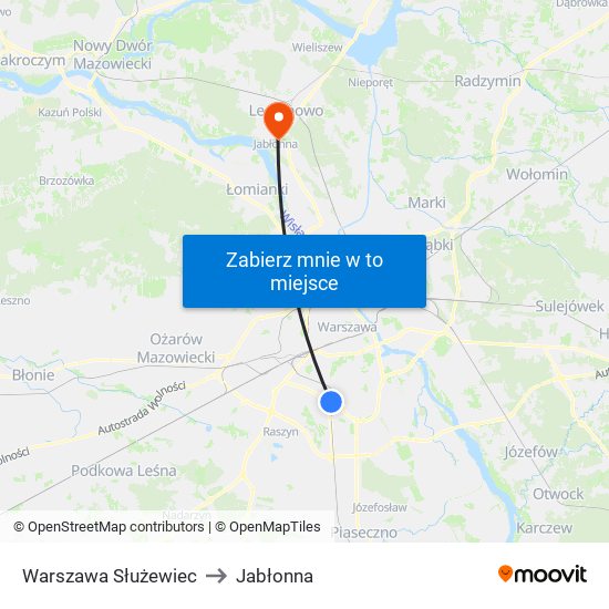 Warszawa Służewiec to Jabłonna map