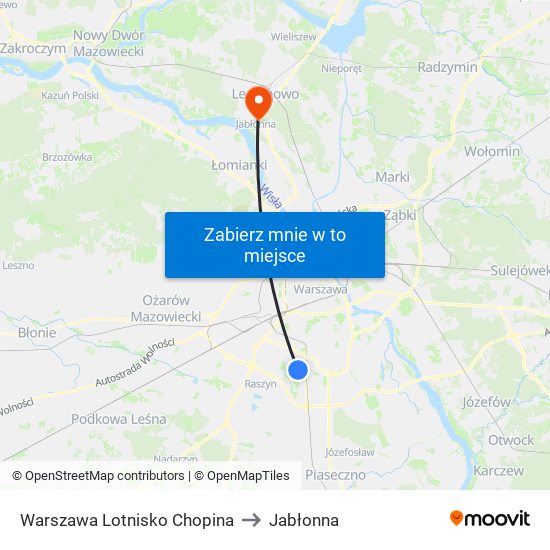 Warszawa Lotnisko Chopina to Jabłonna map