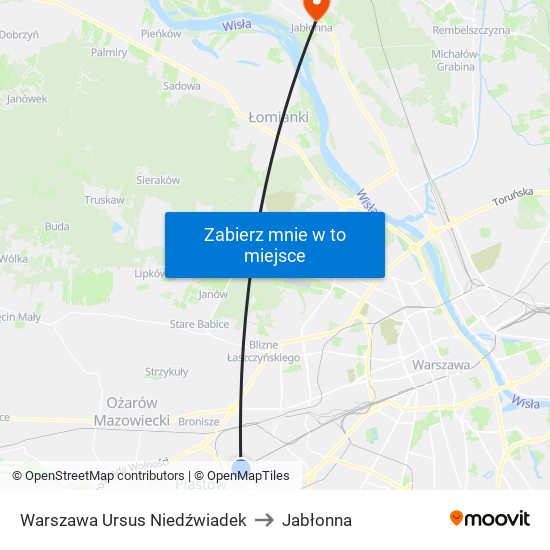 Warszawa Ursus Niedźwiadek to Jabłonna map