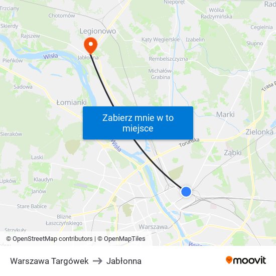 Warszawa Targówek to Jabłonna map