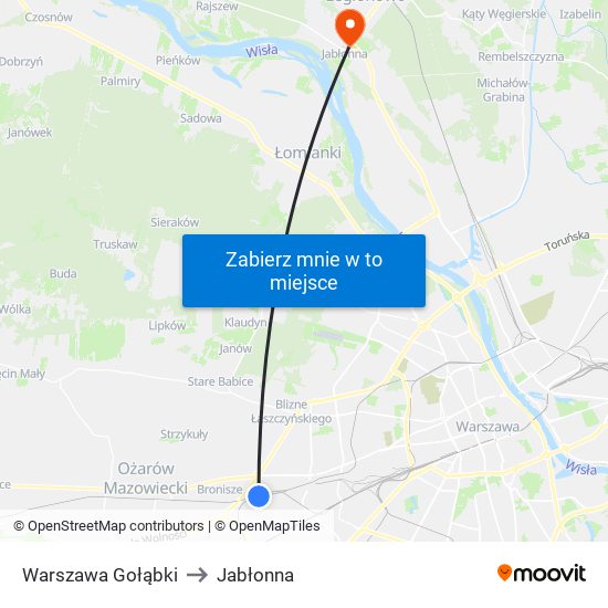 Warszawa Gołąbki to Jabłonna map