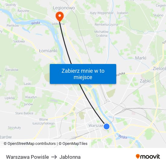 Warszawa Powiśle to Jabłonna map