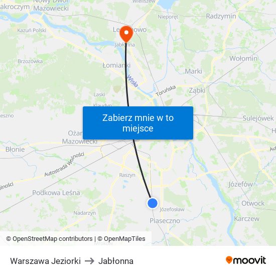 Warszawa Jeziorki to Jabłonna map