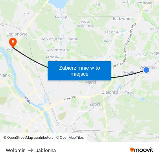 Wołomin to Jabłonna map