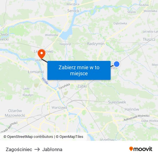 Zagościniec to Jabłonna map