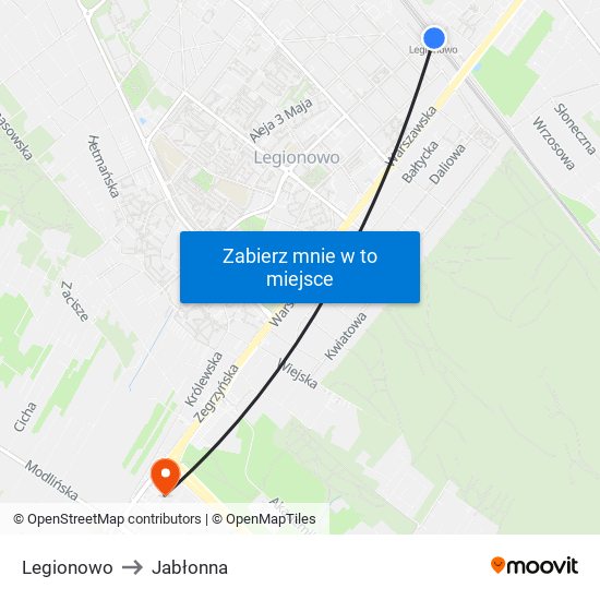 Legionowo to Jabłonna map