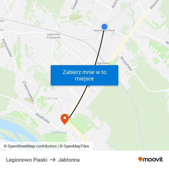 Legionowo Piaski to Jabłonna map