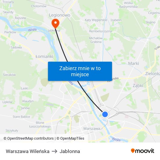 Warszawa Wileńska to Jabłonna map