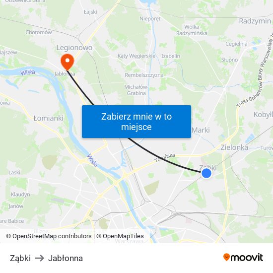 Ząbki to Jabłonna map