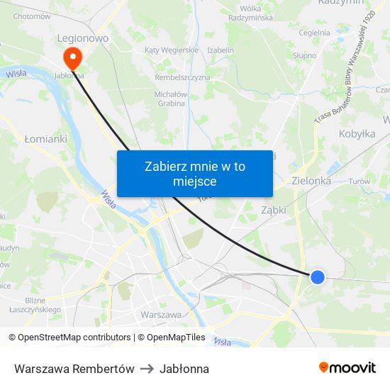 Warszawa Rembertów to Jabłonna map