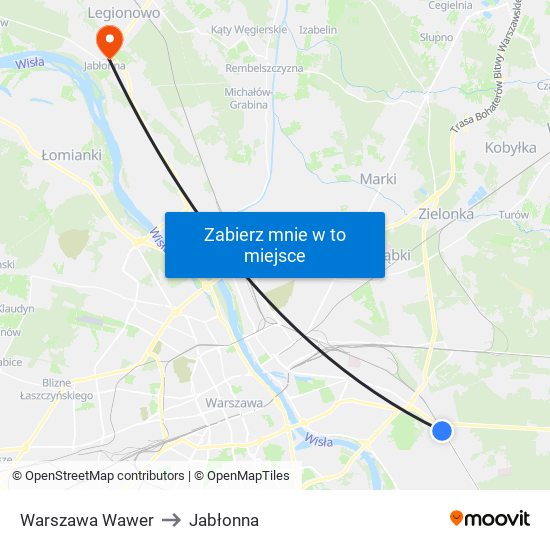 Warszawa Wawer to Jabłonna map