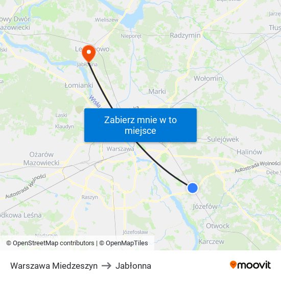 Warszawa Miedzeszyn to Jabłonna map