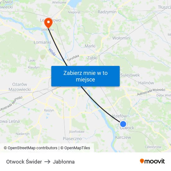 Otwock Świder to Jabłonna map