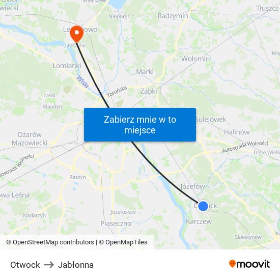 Otwock to Jabłonna map