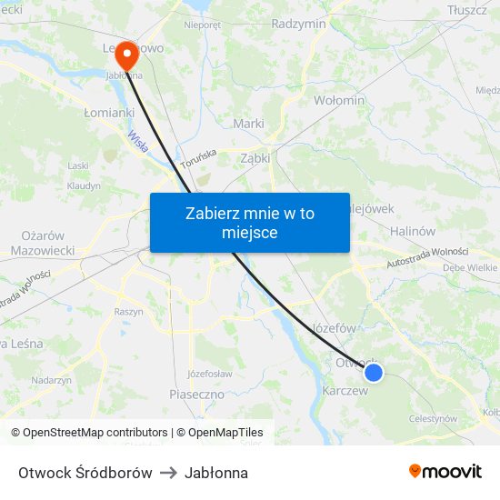 Otwock Śródborów to Jabłonna map