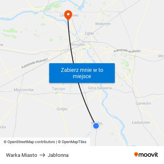 Warka Miasto to Jabłonna map