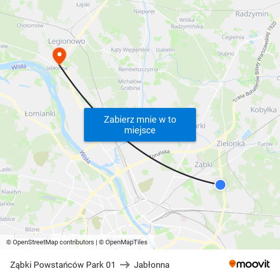 Ząbki Powstańców Park 01 to Jabłonna map