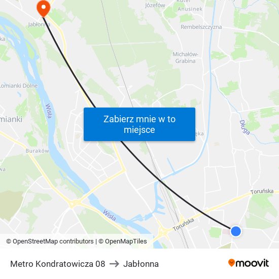 Metro Kondratowicza 08 to Jabłonna map