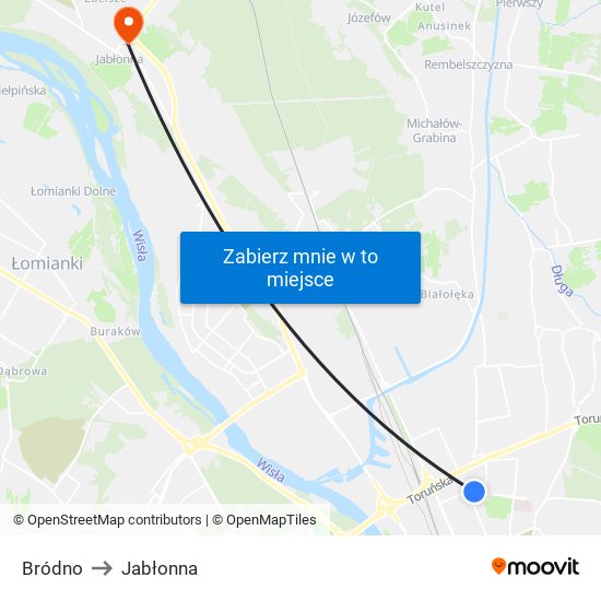 Bródno to Jabłonna map