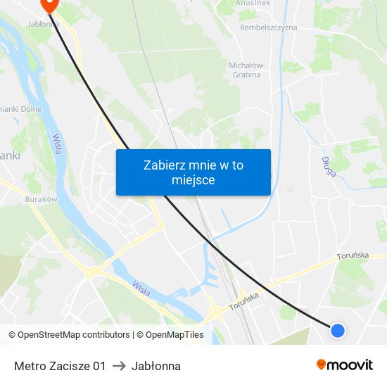 Metro Zacisze to Jabłonna map