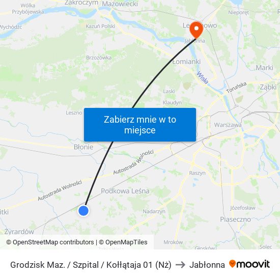 Grodzisk Maz. / Szpital / Kołłątaja 01 (Nż) to Jabłonna map