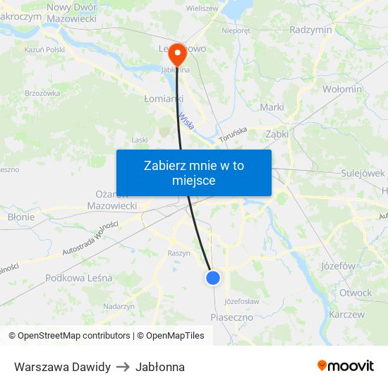 Warszawa Dawidy to Jabłonna map