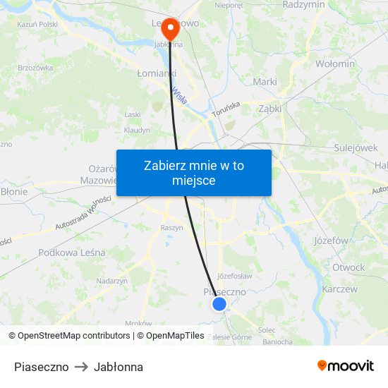 Piaseczno to Jabłonna map