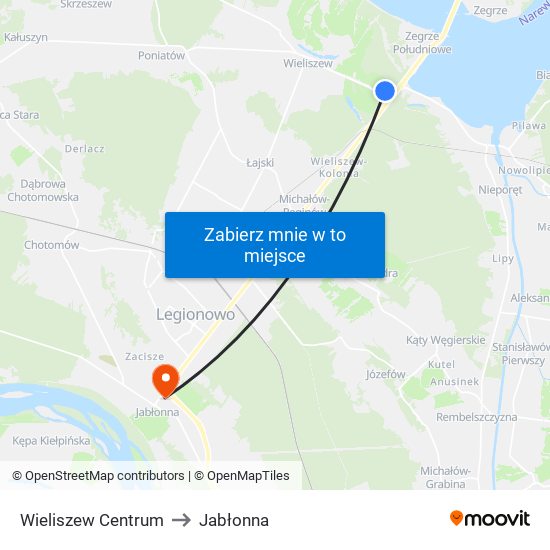 Wieliszew Centrum to Jabłonna map