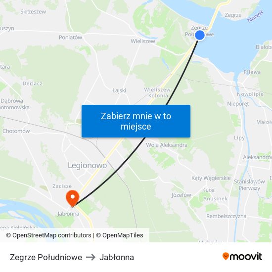 Zegrze Południowe to Jabłonna map