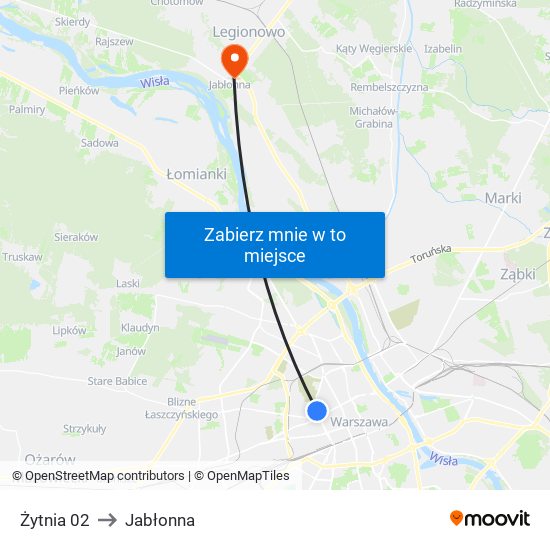 Żytnia to Jabłonna map