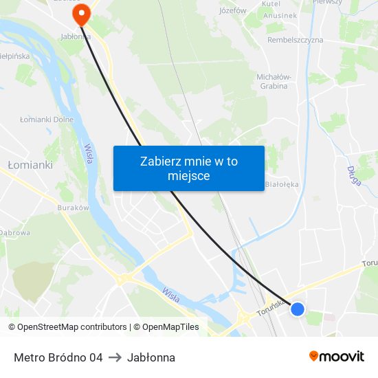 Metro Bródno to Jabłonna map