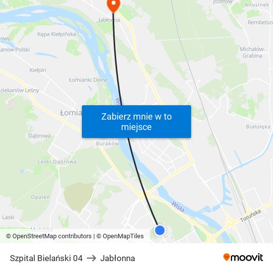 Szpital Bielański to Jabłonna map