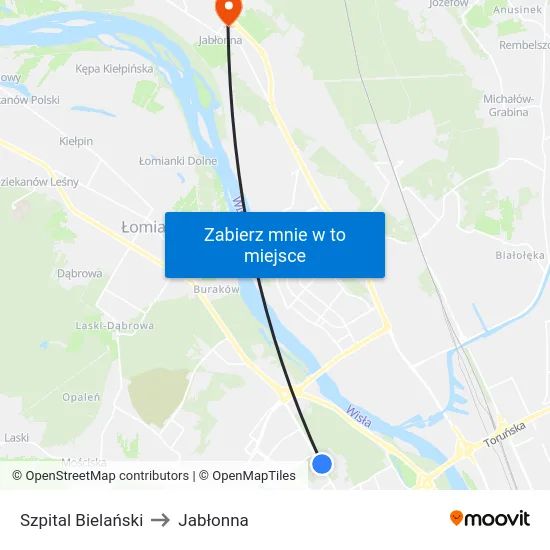 Szpital Bielański to Jabłonna map