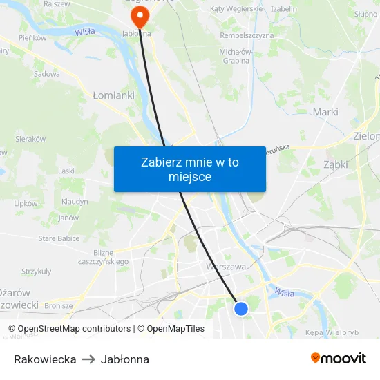 Rakowiecka to Jabłonna map