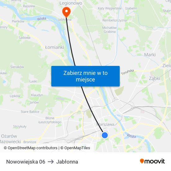 Nowowiejska to Jabłonna map