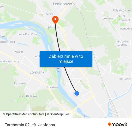 Tarchomin to Jabłonna map