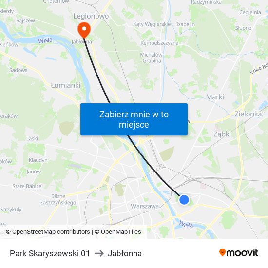 Park Skaryszewski to Jabłonna map